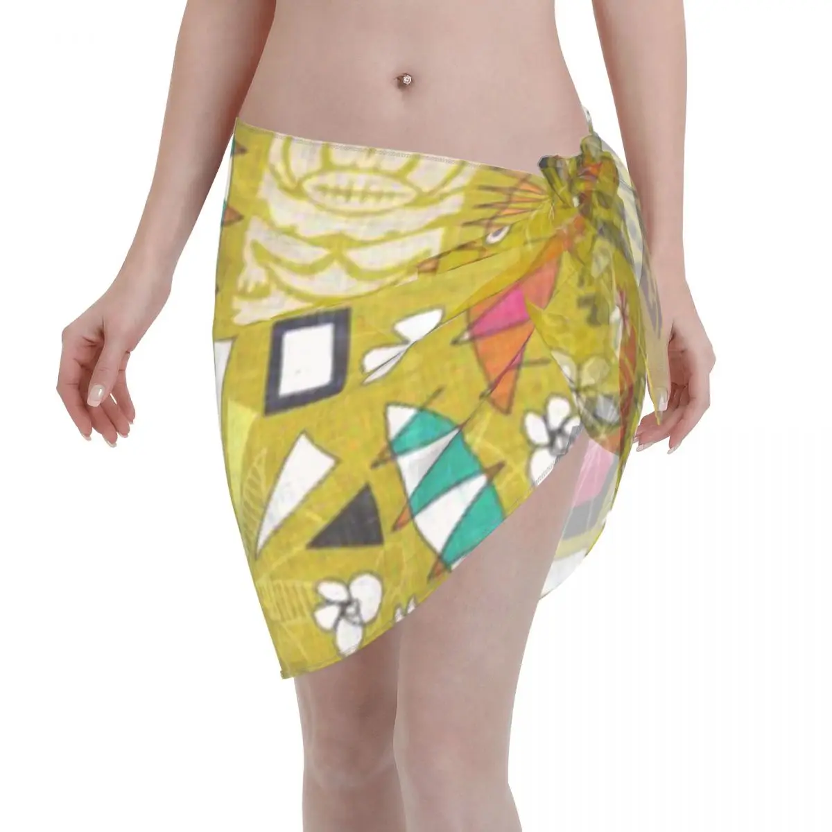 

Promotion Tiki Yellow Women's Beach Wrap SkirtTropical Resort Daily Wear Wrap Skirt