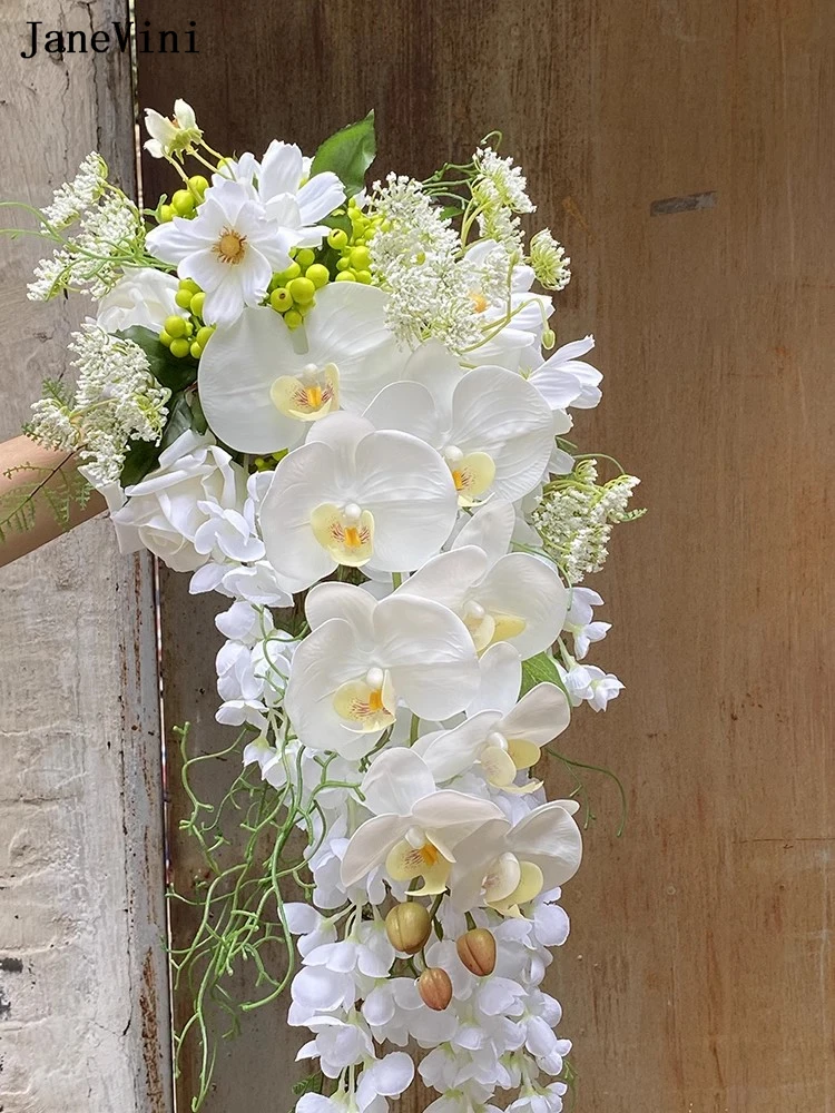 JaneVini-Fleurs en Cascade Blanches Élégantes, Bouquets de Patients en Cascade, Injtrash Artificiel, Bouquet de Mariée Boho, Accessoires de Mariage