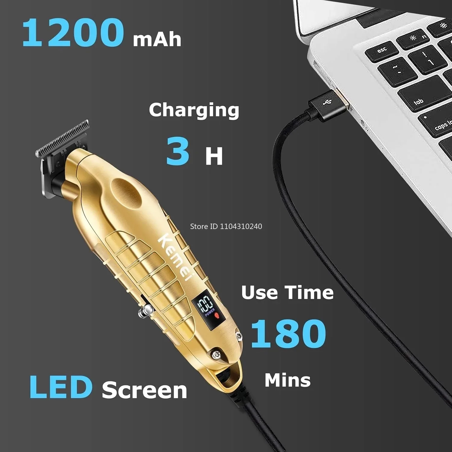 Kemei 2293 Professional Men Hair Beard Trimmer Zero Gapped Cordless Hair Clipper Barber Rechargeable Finish Hair Cutting Machine image 3