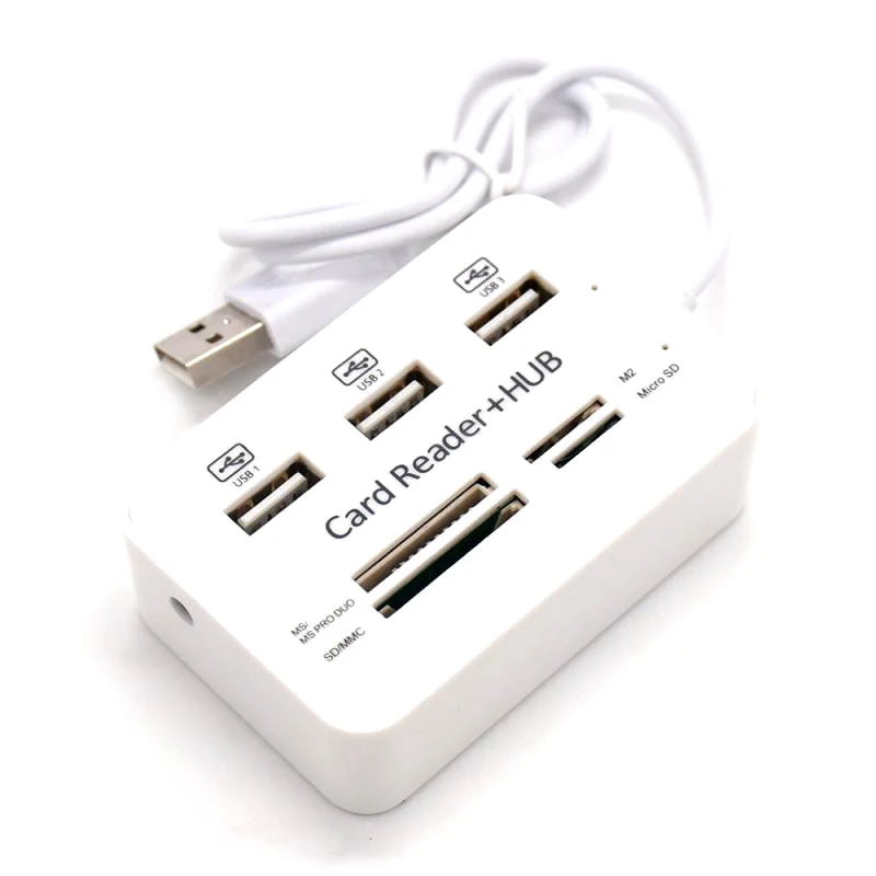1 PCS 3 Port USB HUB 2.0 Splitter Combo Card Reader 7 In 1 Portable Support TF SD M2 SDHC Card Read Write