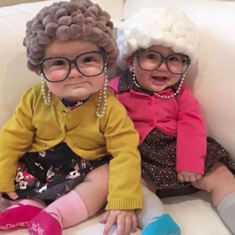 

100 Days & Halloween Photography Hat - Soft Woolen Hair Baby Granny Wig for Newborn Photo Shoot Prop