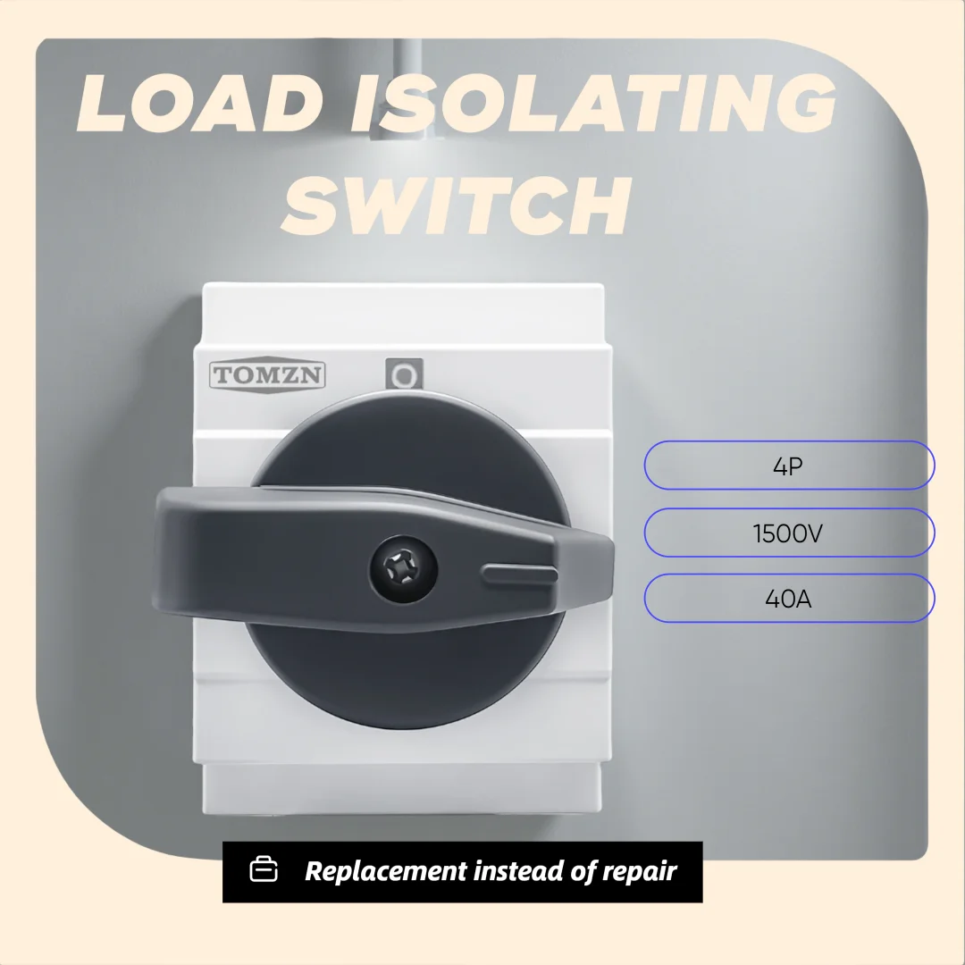 TOMZN Din Rail Load Isolating Switch Disconnector 4P DC 1500V 40A Small Size Rotating Handle for Photovoltaic Distribution Box