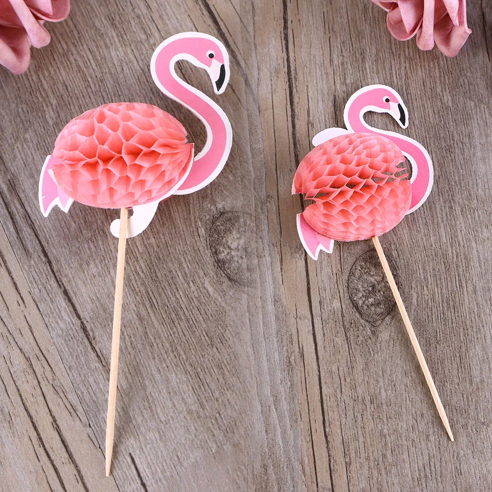 

50 Pcs Flag 3D Cake Topper Picks Party Supplies Decor Paper Dessert 3D Flamingo Cake Picks Hawaii Birthday Fruit Toppers