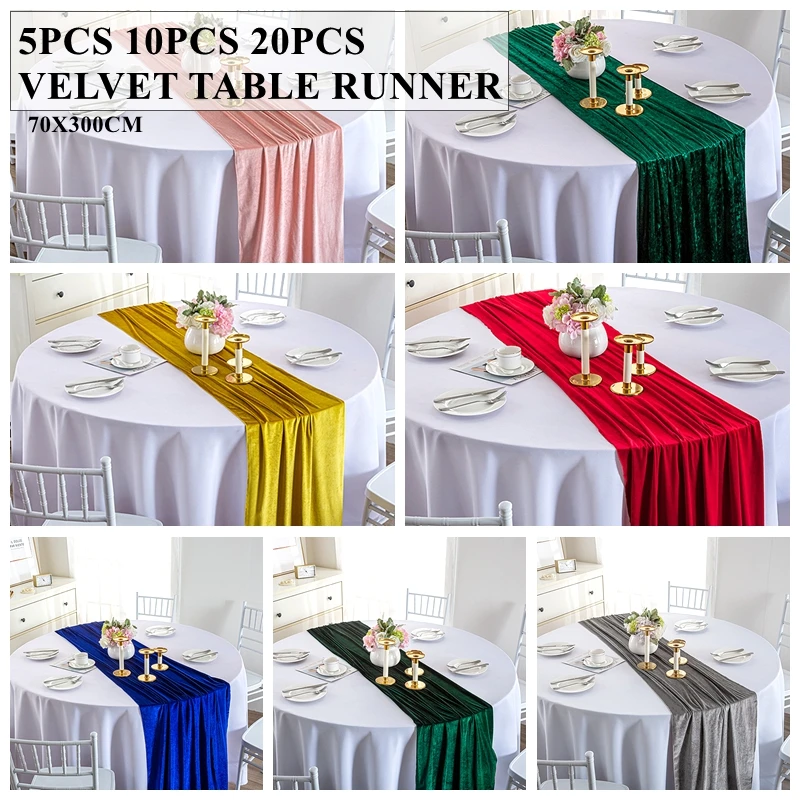 

Gold Silver Premium Velvet Table Runner 10ft Long Poly Tablecloth Runners For Wedding Banquet Event Decoration