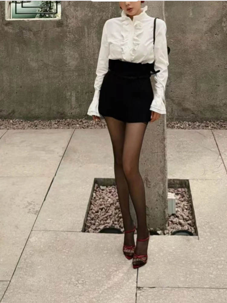 

Classic Romantic Long Sve Stand Collar Lace Trim Women's irt Trendy Floral Decorative Straight Cut Breathable Spring Fas...