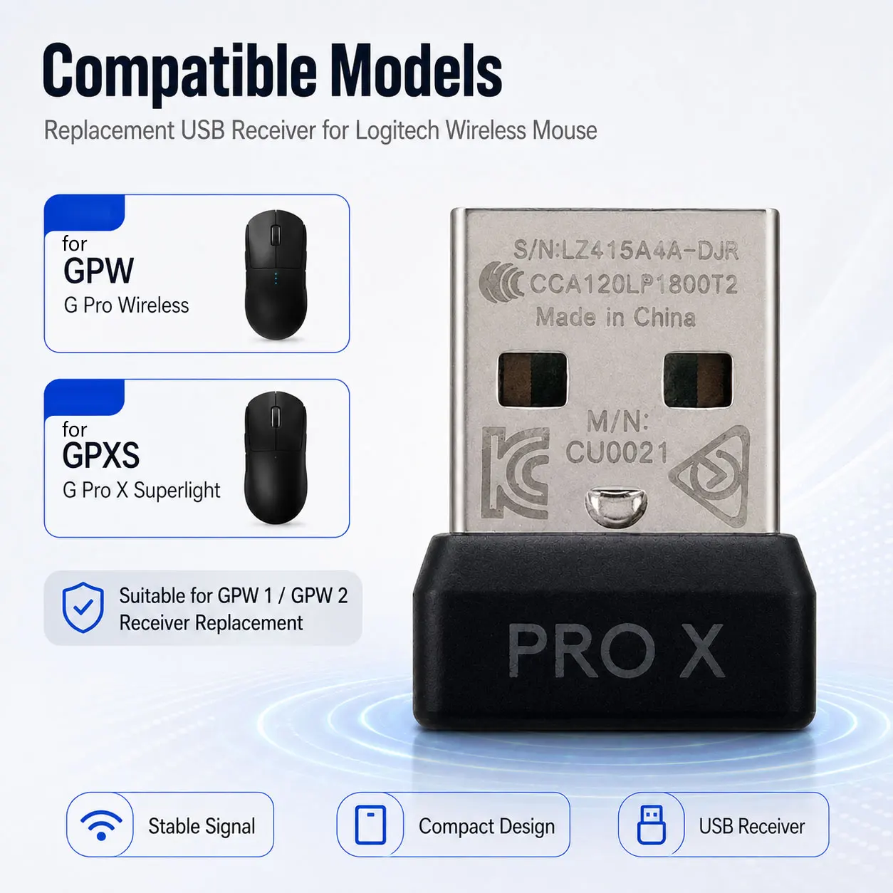USB Wireless Mouse Receiver for Logitech GPW G Pro Wireless GPXS G Pro X Superlight Replacement Gaming Mouse Dongle