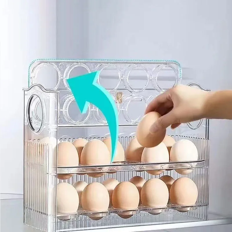 Flipping egg storage refrigerator side door for storage and freshness preservation large capacity egg box with adjustable timing