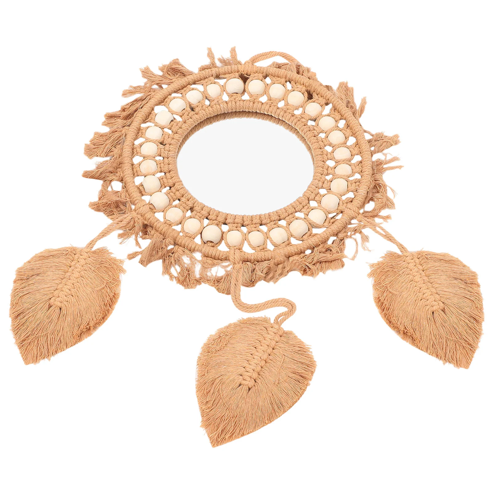 

Rustic Boho Woven Wall Hanging Mirror Decorative Mirror for Bedroom Living Room Bathroom Entryway Cotton Rope Woven Tapestry