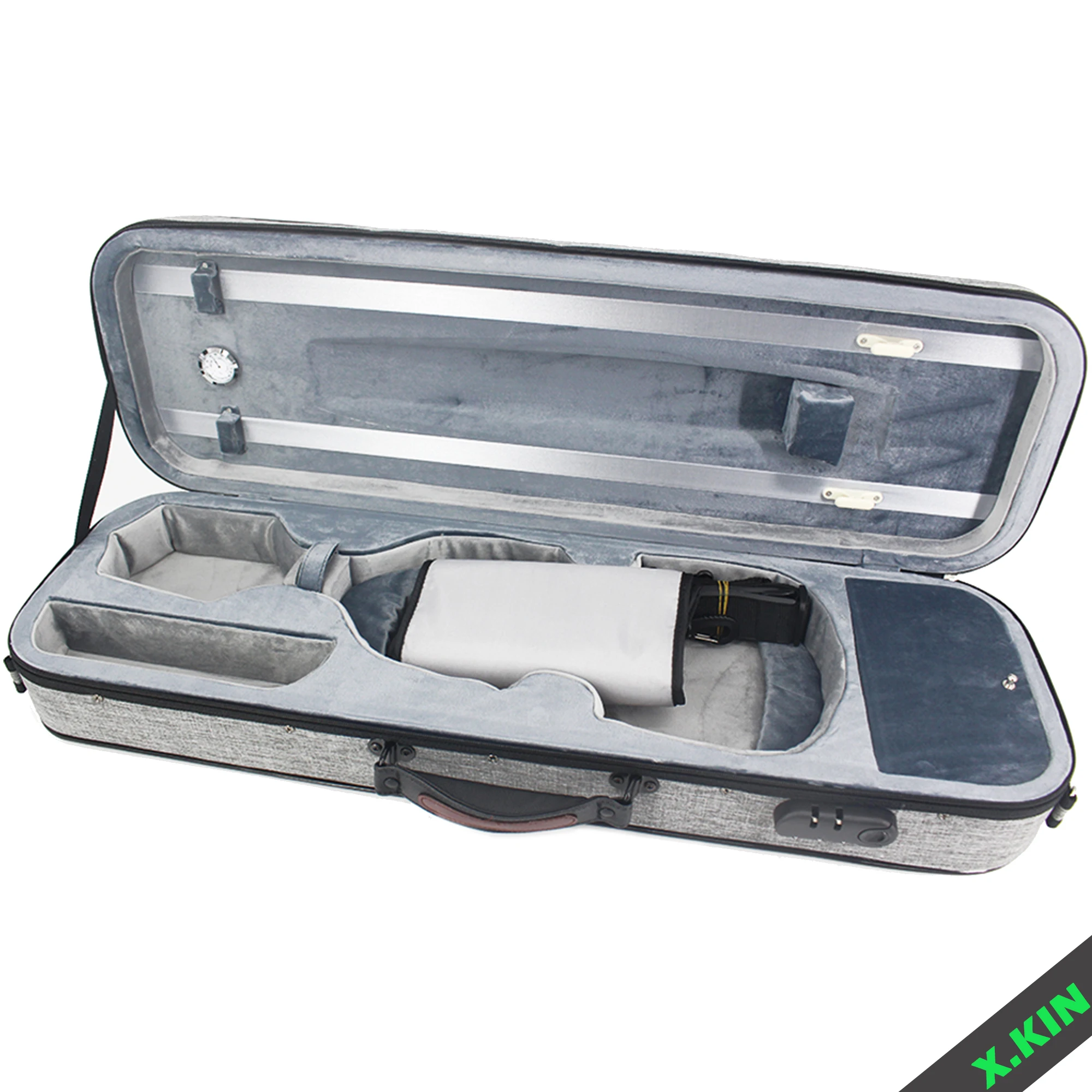 

Gray High-End Rectangular Violin Case 4/4 with Hygrometer Lightweight Shock-Proof Brushed Oxford Cloth