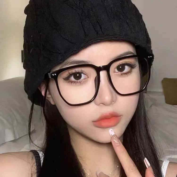 Japanese light black frame eyeglasses for men big face thin polygonal students anti-blue light glasses