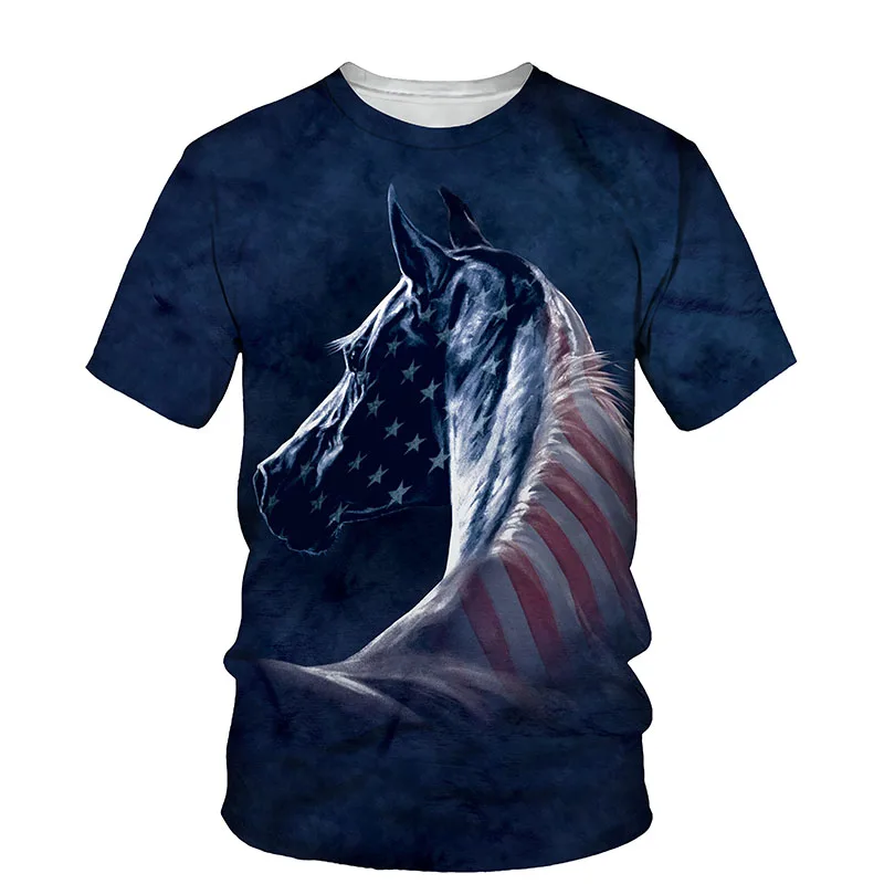 Handsome Horse graphic t shirts Summer Fashion Animal Pattern Print t shirt Casual Personality Hip Hop streetwear men T-shirt