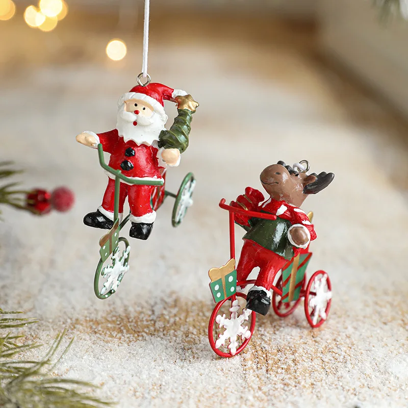 Resin Christmas wrought iron creative pendant painted Santa Elk tricycle plane Christmas tree pendant decoration