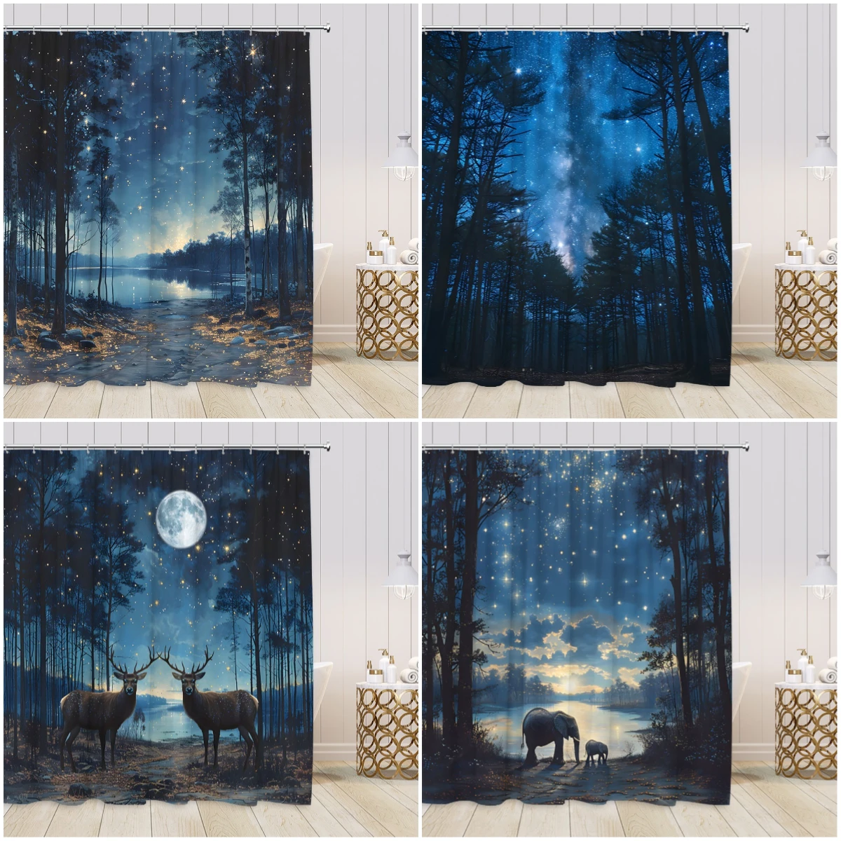 

Шторы для душа с изображением звездного неба ночного леса, занавески с изображением животных, сосновые украшения для ванной комнаты, современные занавески для ванной