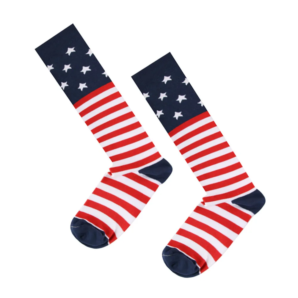 1 paire de chaussettes hautes imprimées, bas longs, chaussettes de sport de plein air, extensibles, douces et confortables, chaussettes de course, de gymnastique, américaines