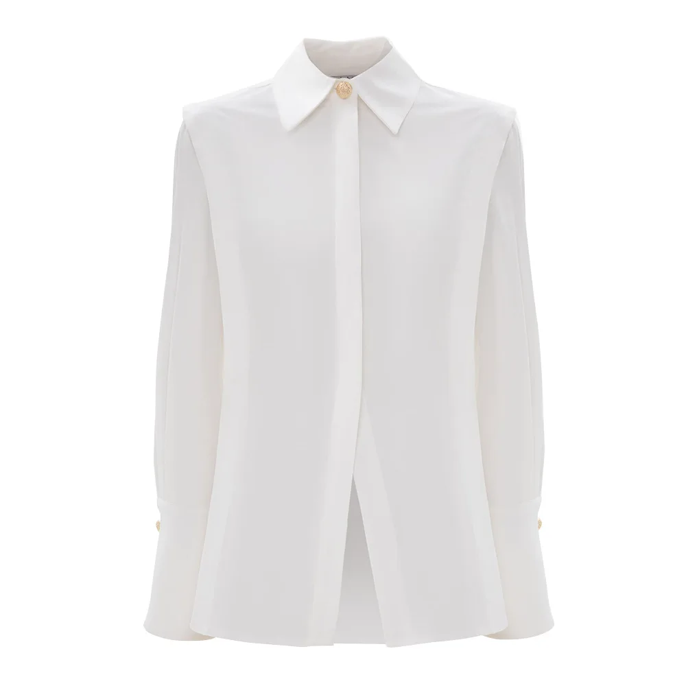 قميص بسيط من القطن الأبيض بأكمام طويلة للربيع والصيف للنساء، قميص كاجوال ناعم للمكتب بزاوية قائمة