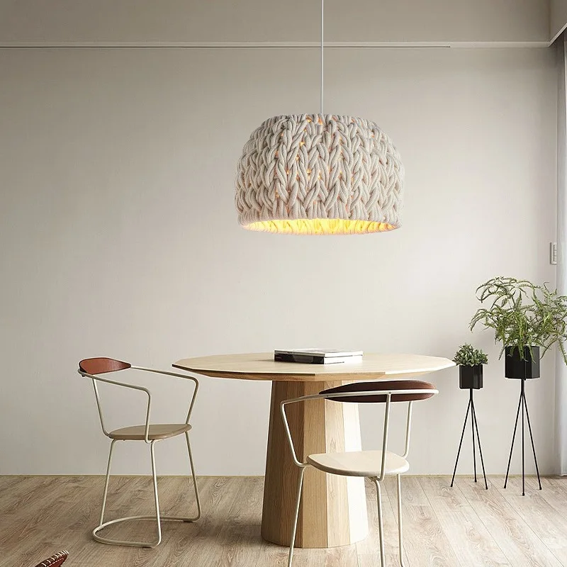 

Nordic Wabi Sabi E27 Led Pendant Lights Knited Rope Minimalism Hanging Lamp Lustre Suspend Lamp Dining Room Droplight Fixtures