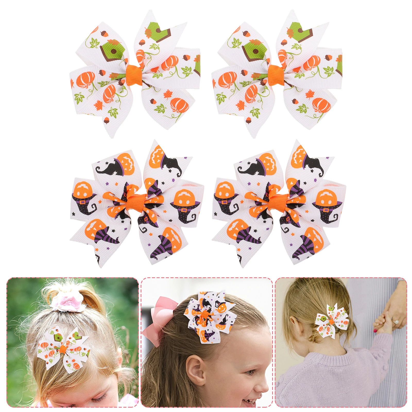 

4pcs Bow Hair Clips Halloween Bows Girls Women Hair Accessories Black Green Purple Ribbon Bowknots Pet Child Craft