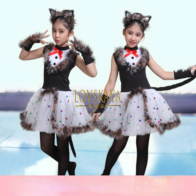 

Animal Clothing Kindergarten on Primary and Secondary School Dance Performance Happy Star Cat holographic