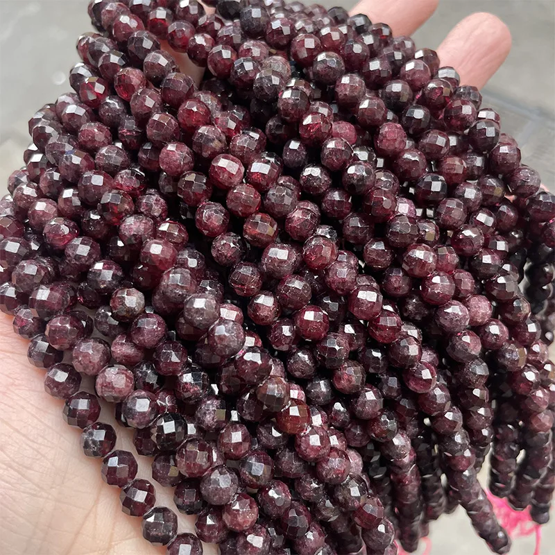 Natural Garnet Faceted Beads 4mm 6mm 8mm 9mm 10mm Faceted Round Gem stone loose beads For jewelry making 1string 15.5\