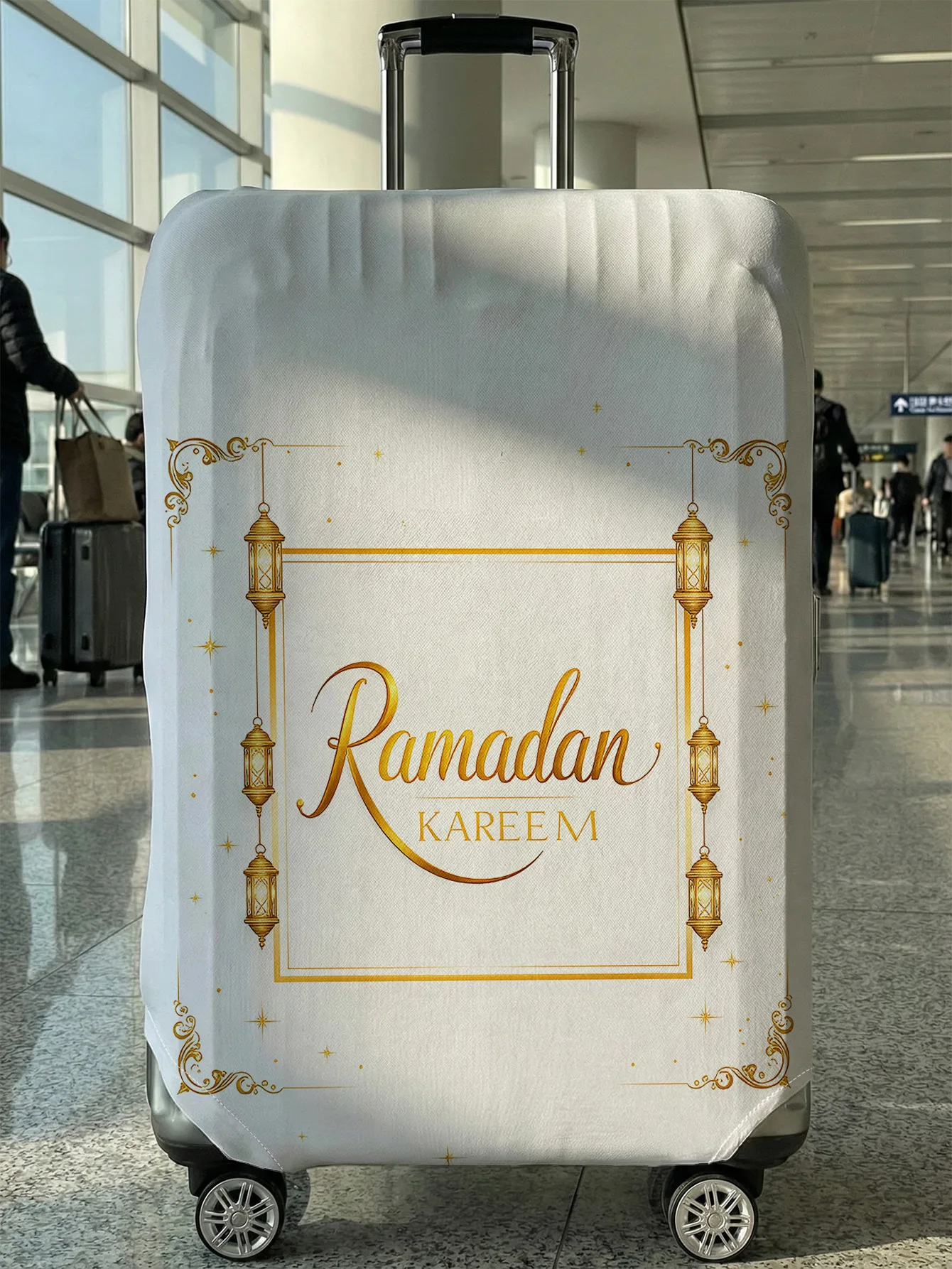 

Ramadan Kareem Golden Lantern Luggage Cover, Suitable for 18-32 Inch Luggage Cover, Luggage Handle Glove, Travel Accessories