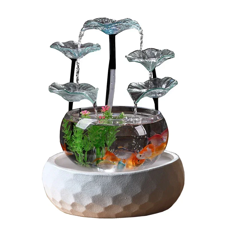 Creative Fish Tank Water Fountain Living Room TV Cabinet Decoration Desktop Circulating Waterscape Small Decorations