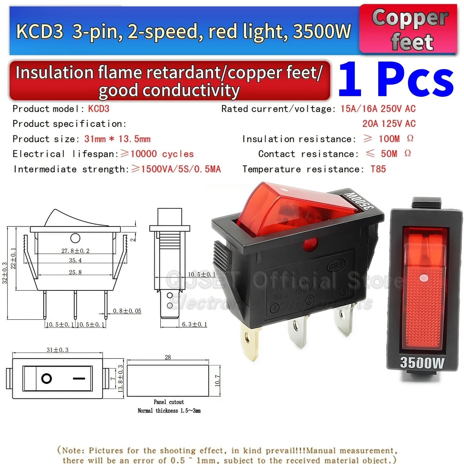 1 Stück KCD3 Wippschalter EIN-AUS-EIN 2 3 Positionen 2 3 Pins Elektrische Ausrüstung Mit Lichtschalter 15A16A 250V/220V 20A 125V AC – Detail 21