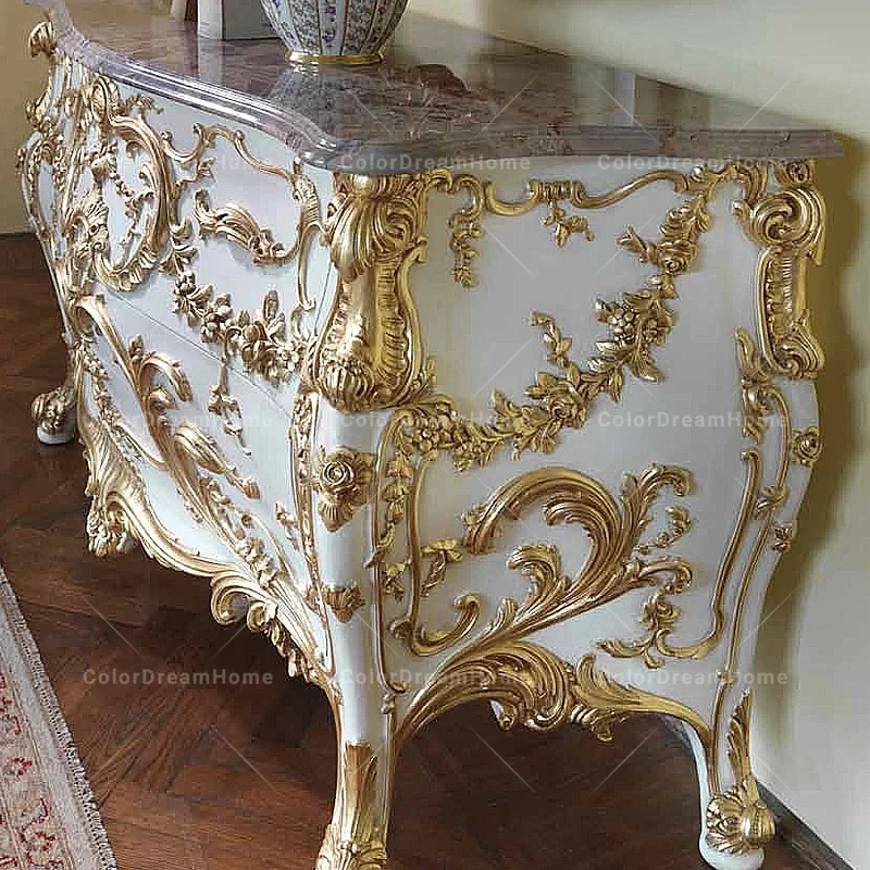 custom.Elegant Exquisite French Style Bedroom Set High Quality Birch Wood Carved Chest of Drawers Luxury Furniture