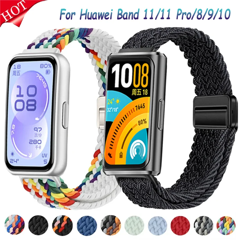 Offizielles geflochtenes Nylon-Schlaufenarmband für Huawei Band 11/11 Pro, magnetische Schnalle, bequemes, langlebiges Armband für Huawei Band 8/9/10