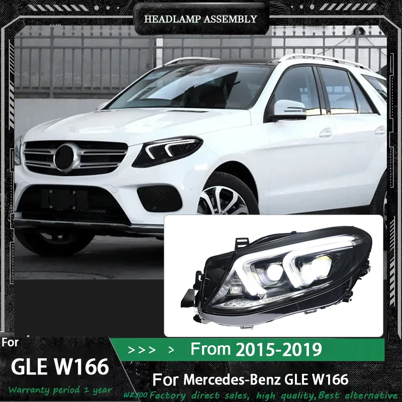 

Передняя фара автомобиля в сборе для Benz GLE W166 2015 2016 2017 2018 2019, фара, светодиодный проектор, аксессуары с двумя линзами, 2 шт.