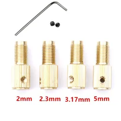 1set Copper Drill Chuck Shaft Self-Tightening Mini Brass Drill Clamp Chuck Connecting Rod M8-2/2.3/3.17/5mm Quick Change Chuck