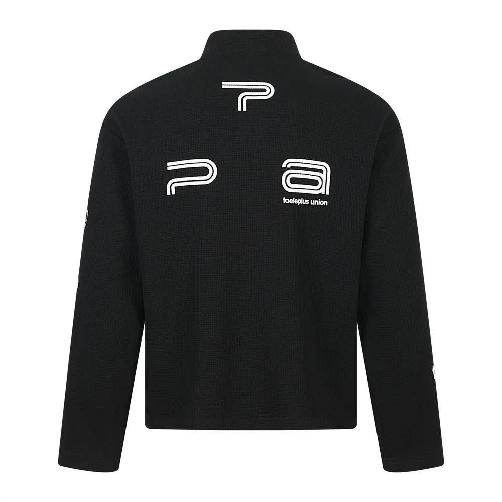 MWJLPWQ Letter-Printed Half-Zip Stand-Up Collar Long-Sleeve T-Shirt Men Street Style Biker Fashion Sports Top Loose Casual 17320