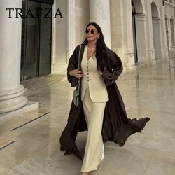 TRAFZA 2024 primavera estate Casual donna abiti solidi moda Vintage scollo a V gilet monopetto + gonne lunghe elastiche in vita Chic