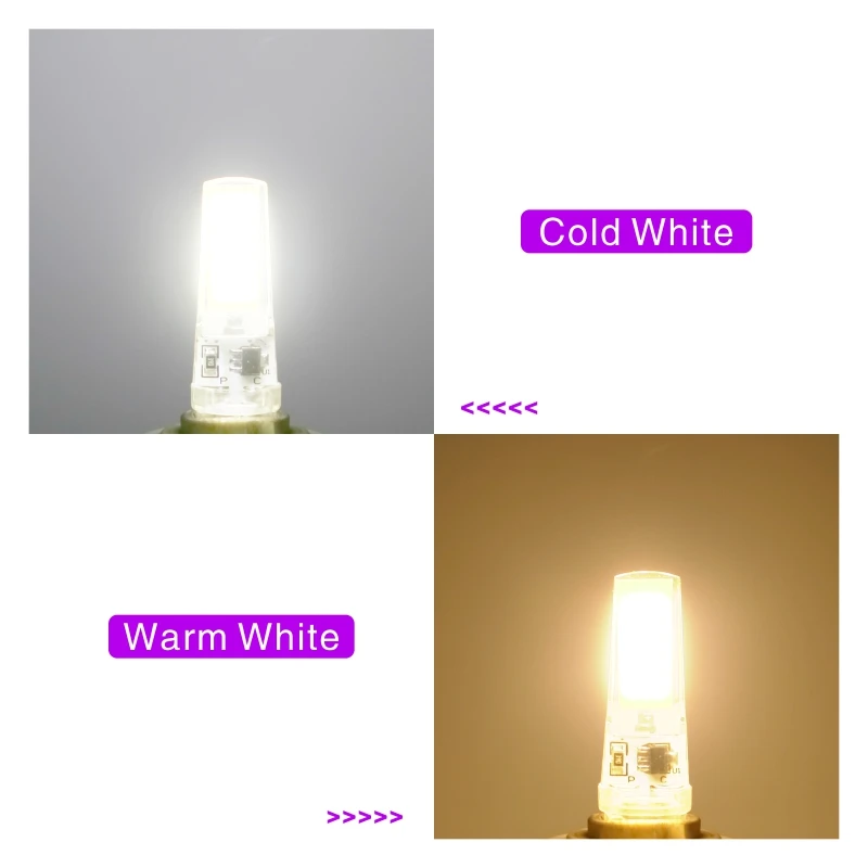 Imagem -03 - Lâmpada Led de Halogênio Lâmpada Led Cob Spotlight Candelabro Frio Quente Branco g4 g9 E14 3w 6w ac dc 12v 220v Lote 4pc