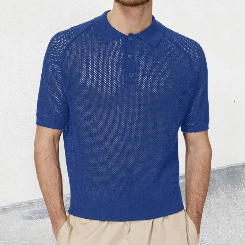 

Leisure Breathable Knitted Polo Shirts Men Casual Solid Color Short-sleeved Button Lapel Tops For Mens Summer Fashion Polo Shirt