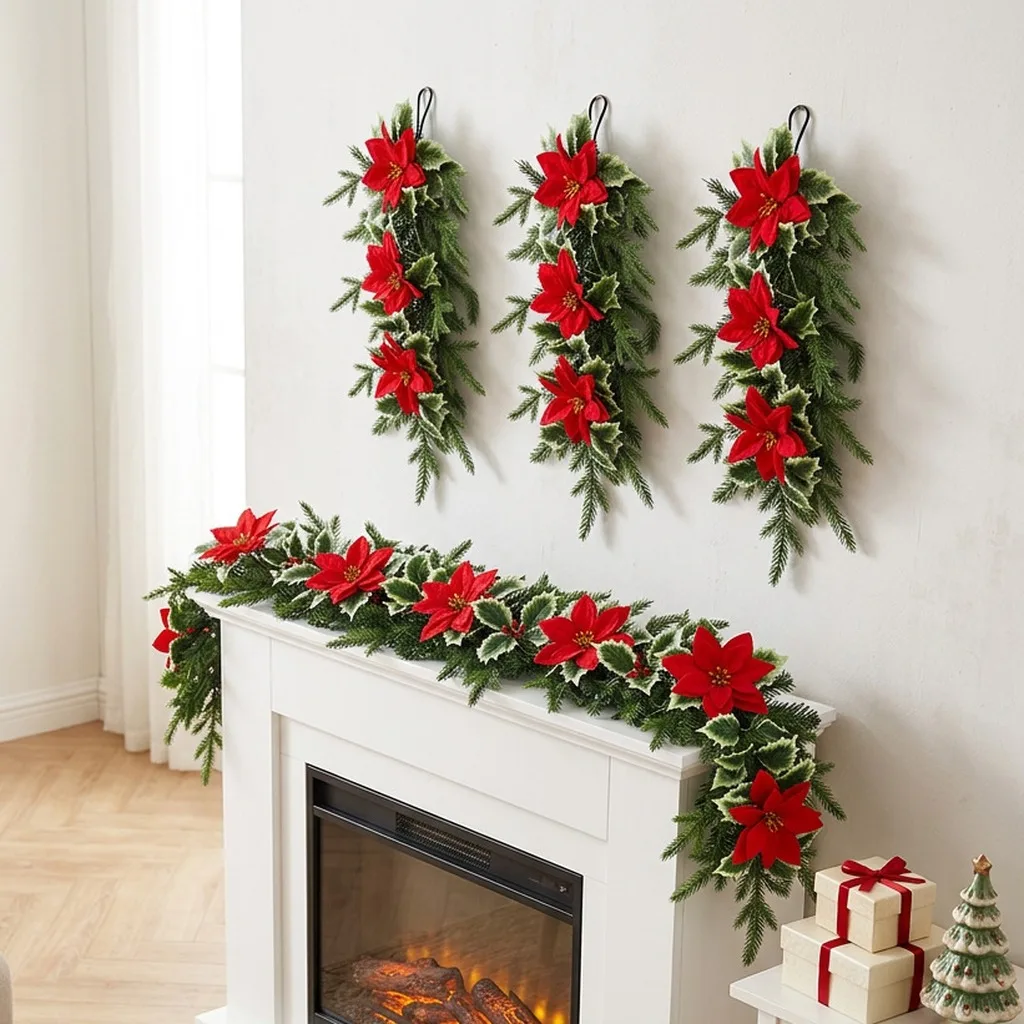 Christmas Wall Hanging Natural Artificial Pine Branch Swag Holiday Hanging Garland Moderate-Sized Christmas Wall Decoration