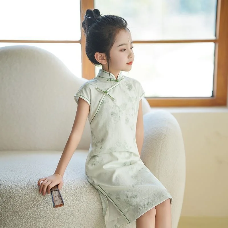 2026 new Girl Chinese Tradional Hanfu sleeveless Cosplay Costumes Kids layered Party Dance floral QIPAO Dress Princess ancient