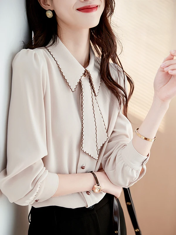 

Невобычный свободный женский топ irt 2022, осенний сезон, полиэстер, шифон, универсальный утягивающий топ, корейский топ для поездок на работу и ветер