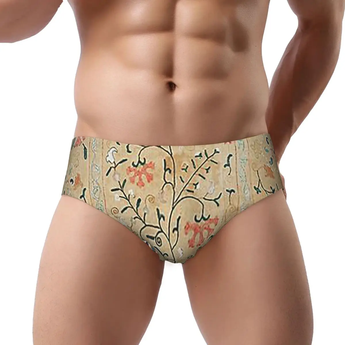 

Uzbekistan Suzani Nim Embroidery Men Triangle Panties Soft Boxer Underpants Short Underwear for Homme Man Boyfriend Gift