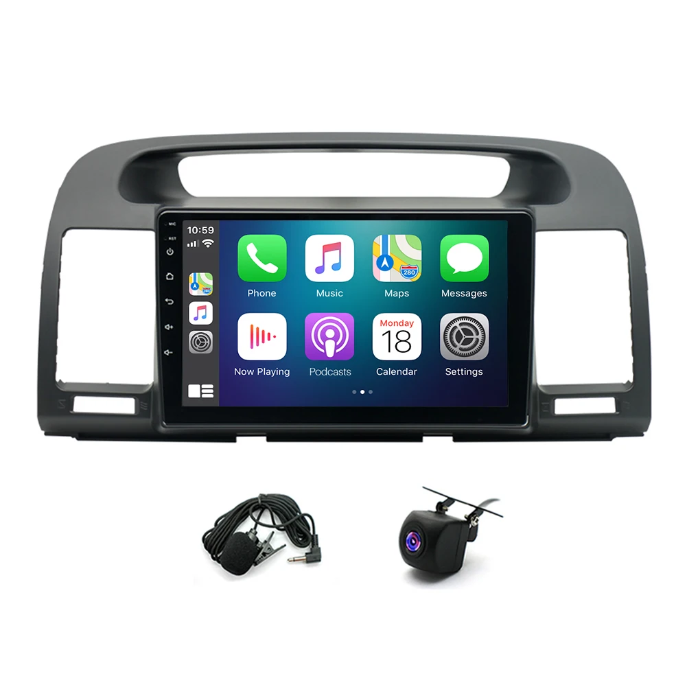 ملاحة سيارة أندرويد 15 مقاس 9 بوصة مدمجة Carplay Android Auto 2 + 64G + كاميرا AHD + ميكروفون لسيارة تويوتا كامري 2000 - 2006