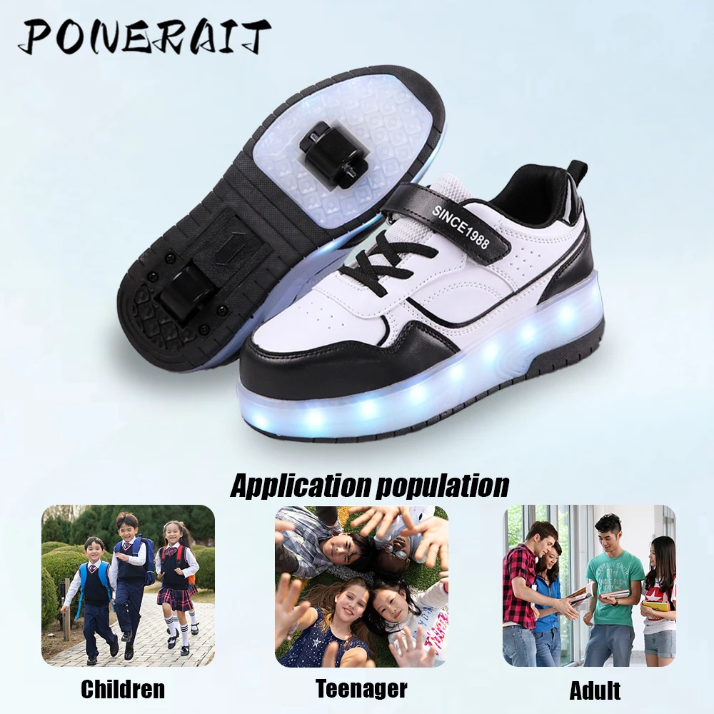 Powerslide-Zapatillas de deporte para niños y niñas, zapatos de patines con 2 ruedas extraíbles, 2 en 1, zapatos de carreras con Led