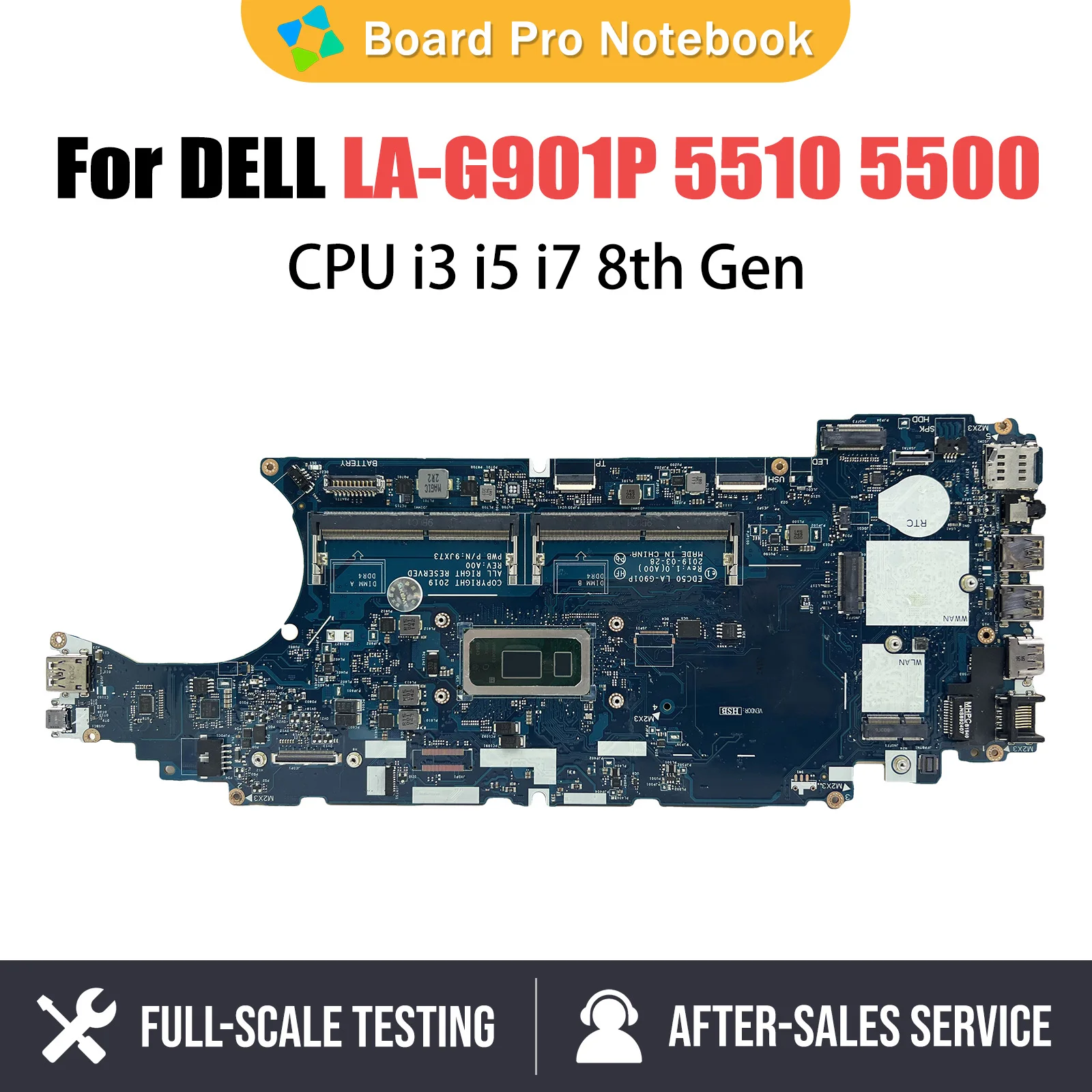 Laptop Mainboard For DELL Latitude 5510 5500 Laptop 0J16NW 0F25W9 0F9GJ4 LA-G901P Notebook Motherboard i3 i5 i7 8th Gen CPU