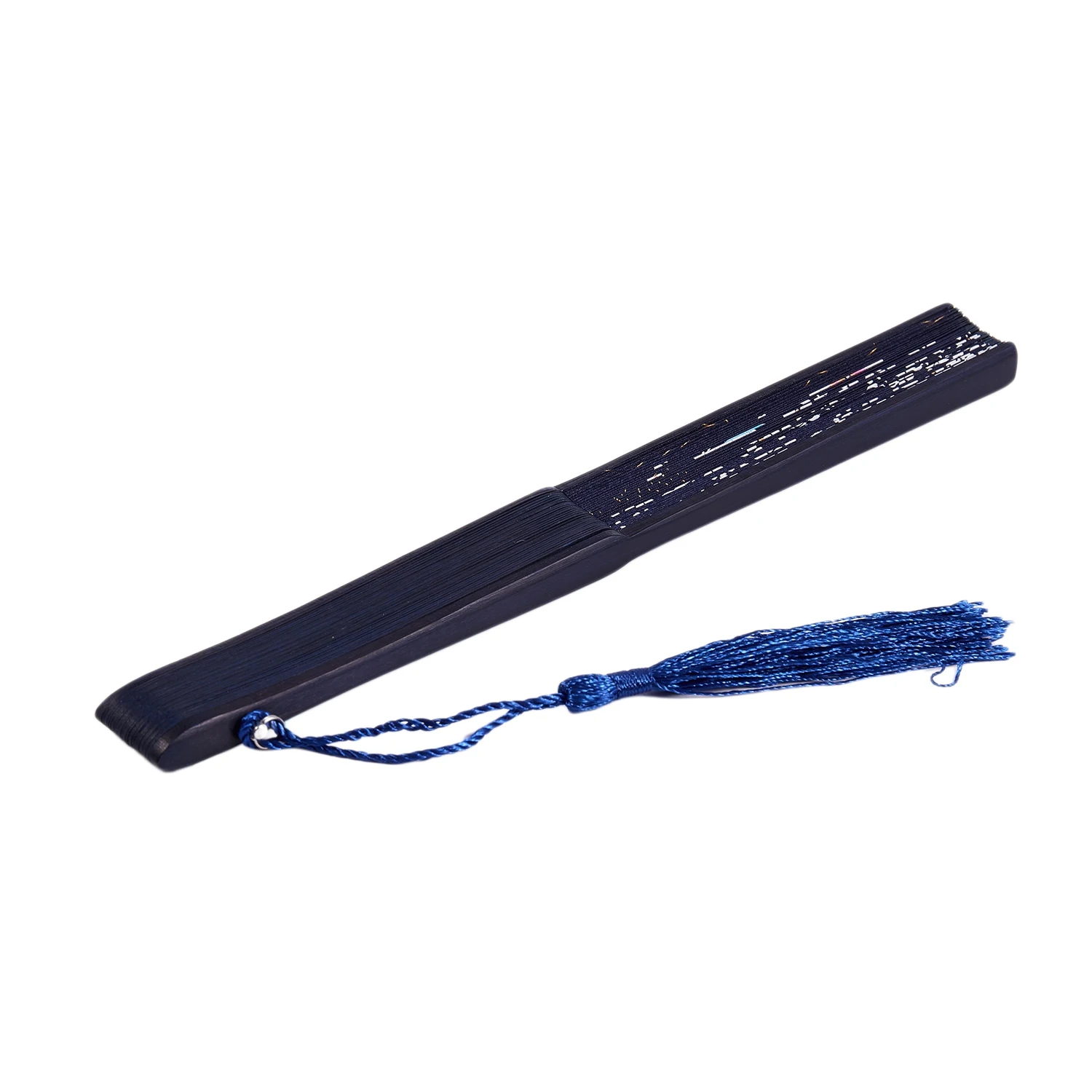 MALL Folding bamboo lace hand fan, dark blue butterfly and white flower
