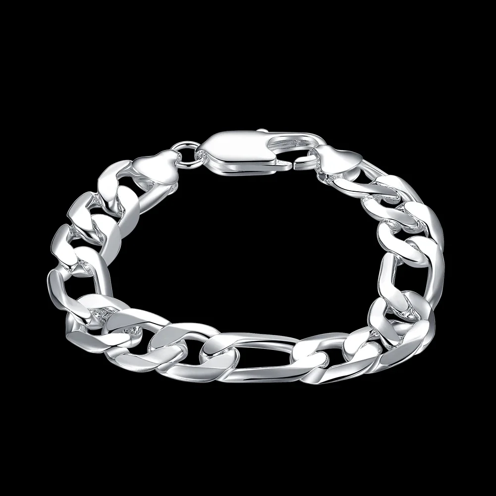 

Fine Classic 925 Sterling Silver 12MM chain Bracelets for men woman charm Wedding party Christmas Gifts hot Fashion Jewelry
