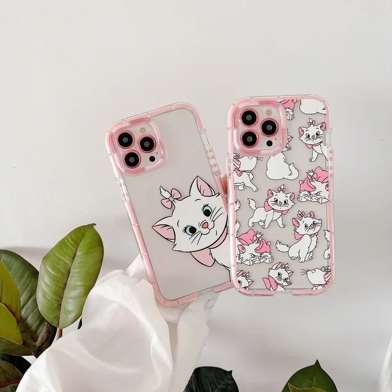 Cute Cartoon Disney Marie Cat Noctilucent Transparent Phone Case For iPhone 15 14 Pro 13 12 11 Pro Max Shockproof Soft Cover