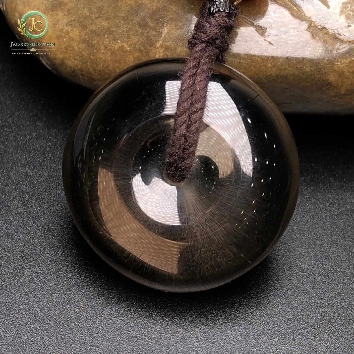 Natural Smoky Quartz Donut Pendant Feng Shui Lucky Balance Energy Talisman G3744
