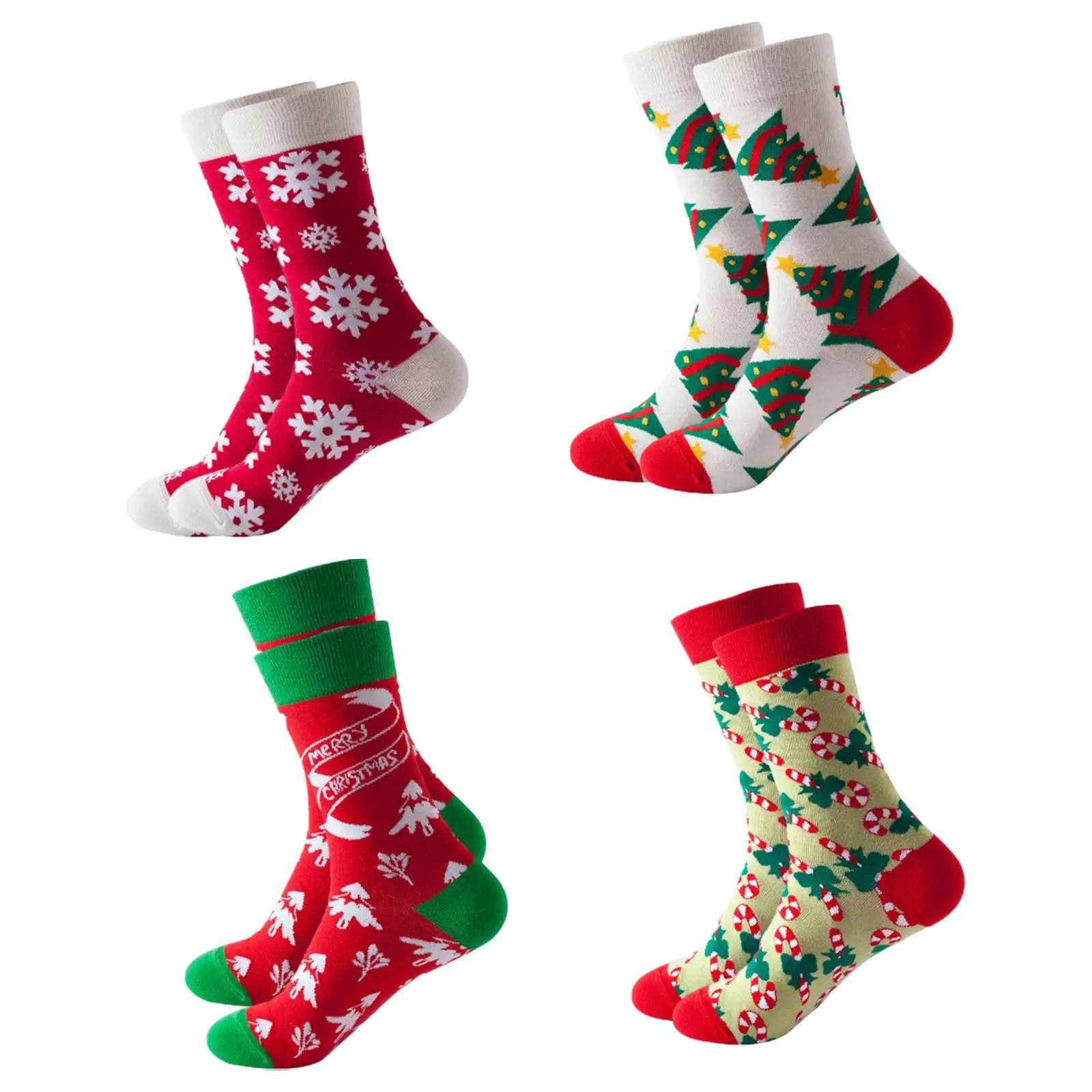 4 Pairs Women Men Christmas Socks Unisex Calf Socks for Festival Hiking Work