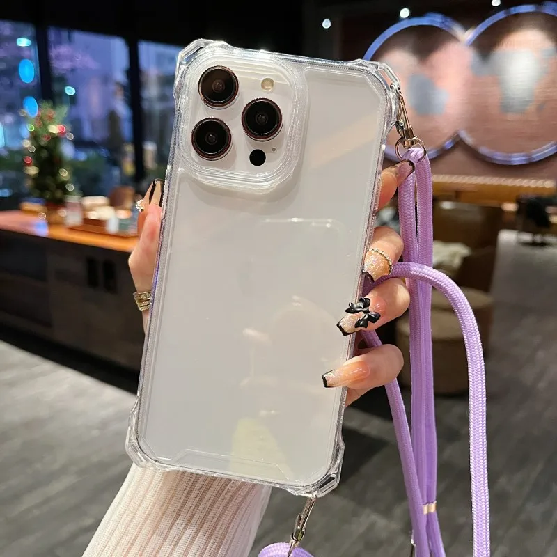 Stoßfeste Transparente Hülle für Samsung S26 S24 FE S25 Ultra S23 Plus S22 S21 A36 mit Umhängeband und Halsriemen – Detail 19