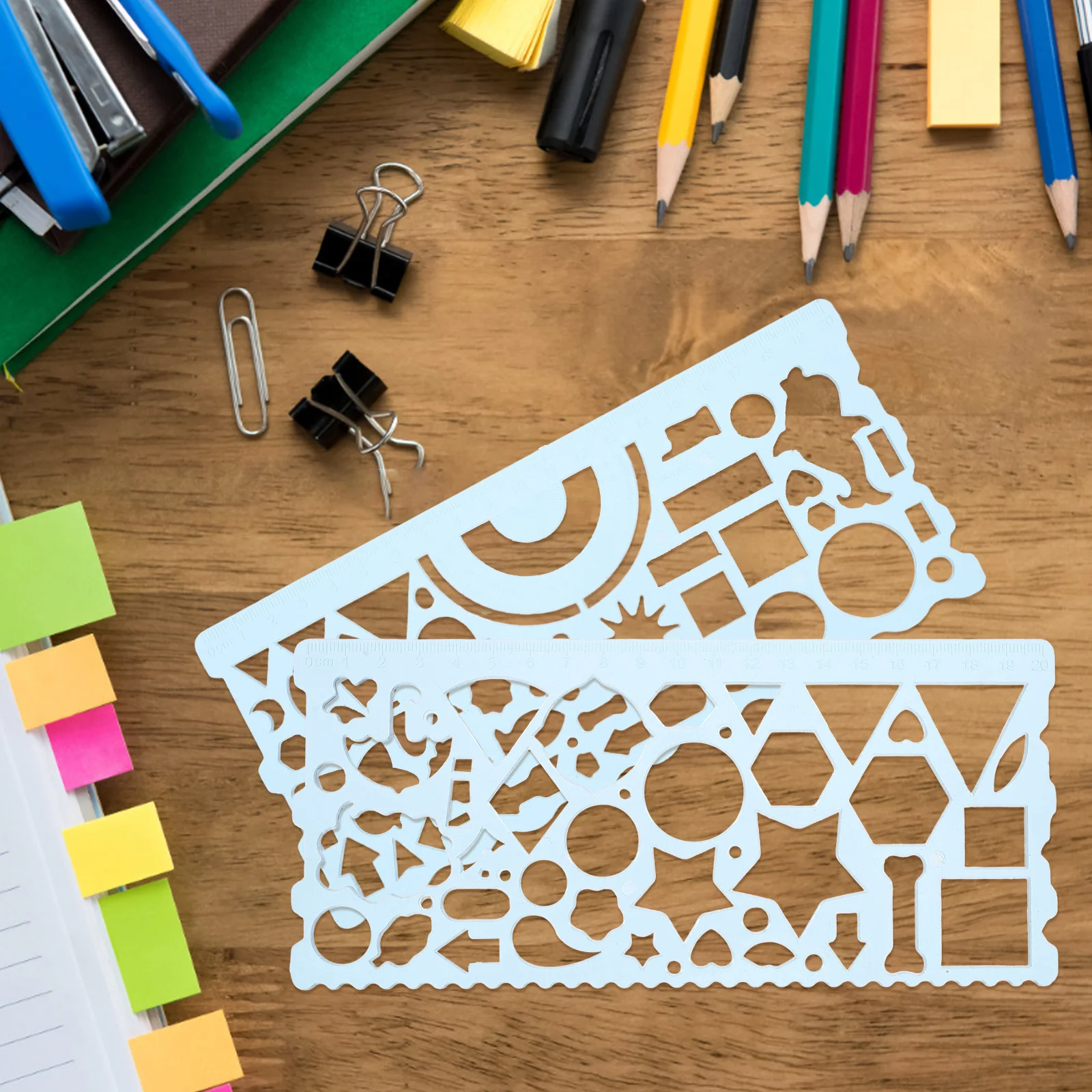 2Pcs Geometric Drawing Measuring Template Stencils Plastic Drawing Tools Multi Functional for Architecture School Office