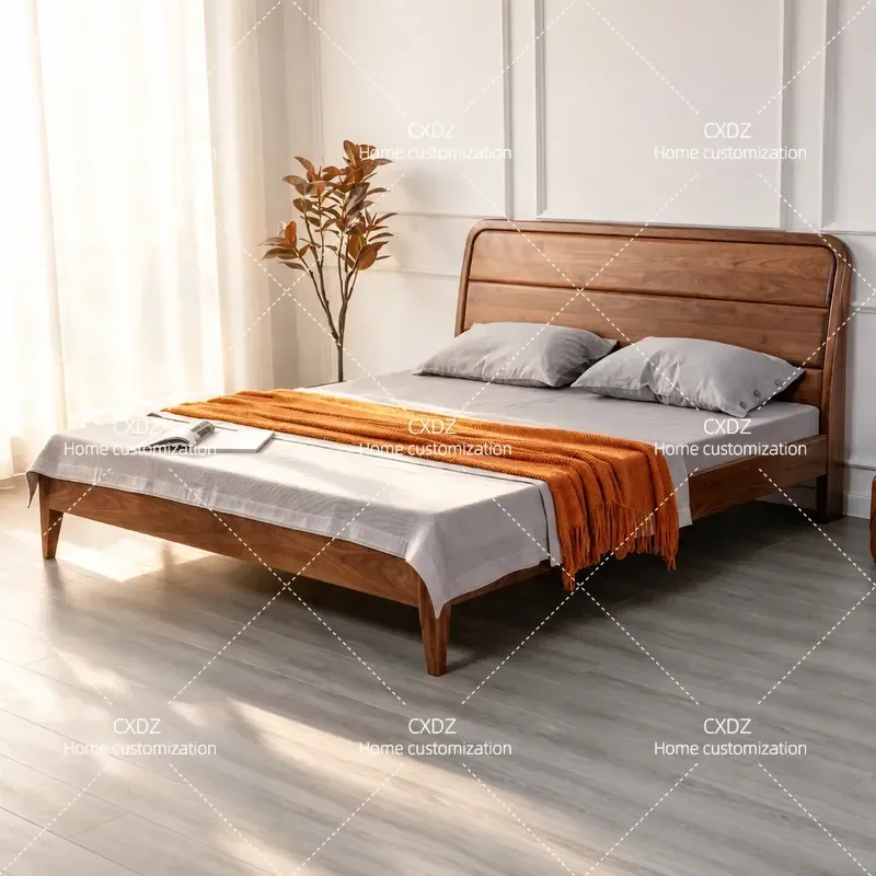 1.8m Solid Wood Bed North American Black Walnut Double Bed Simple Modern Design All Solid Wood Frame for Bedroom Furniture