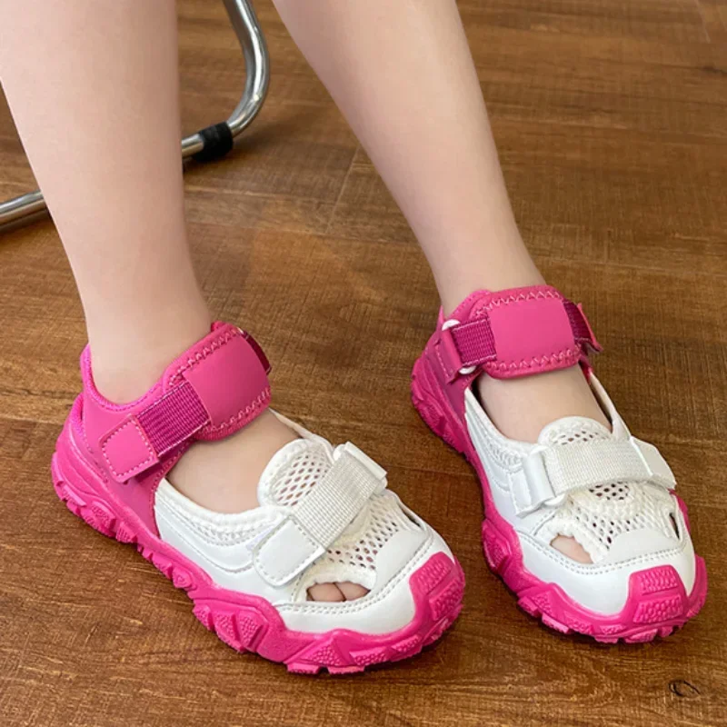 Sandal Olahraga Anak-anak untuk Anak Perempuan Sneaker Anak Laki-laki Bersirkulasi Jaring Sepatu Pantai Kasual Fashion Berongga Anti-selip Datar Tenis Feminino